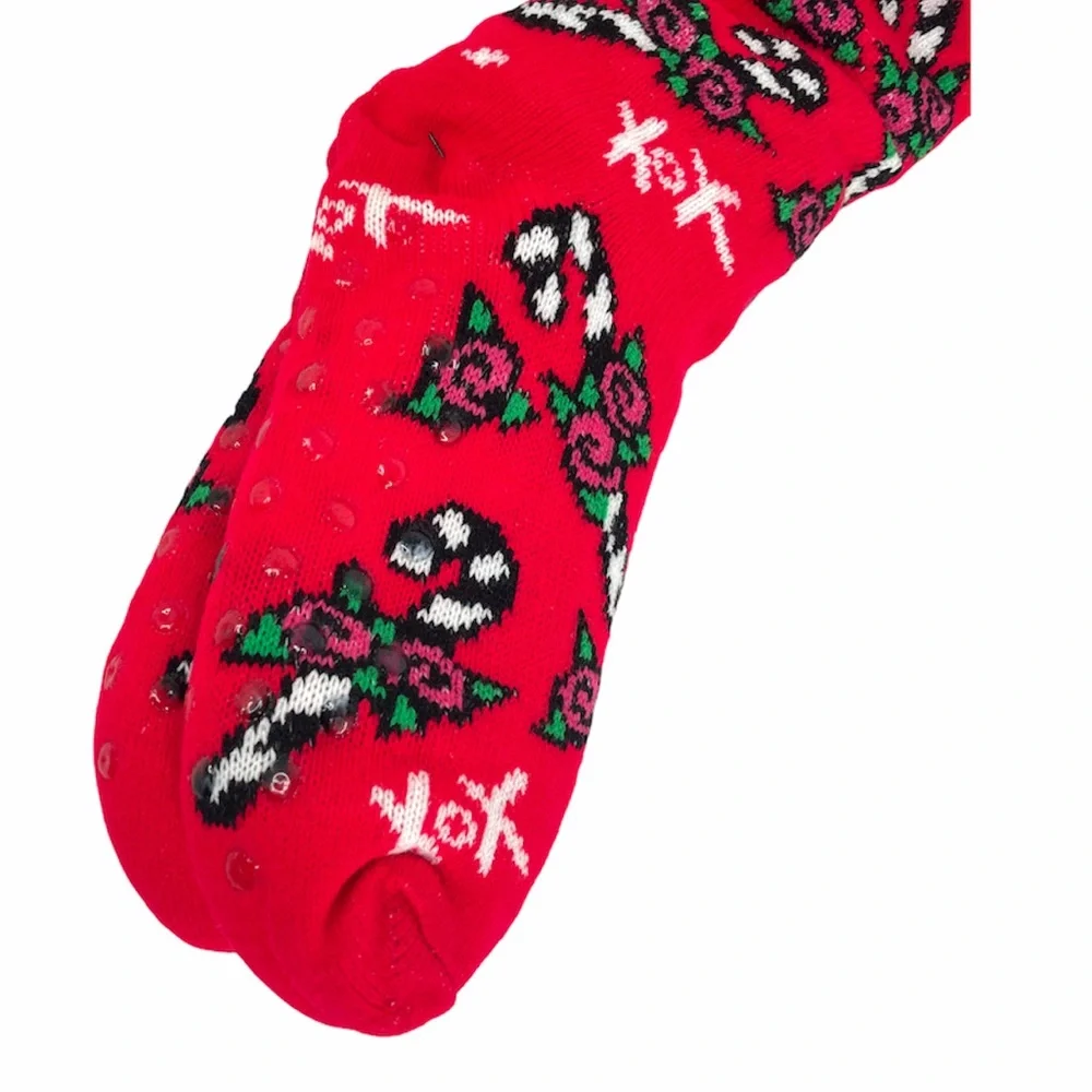 Betsey Johnson Candy Cane Slipper Socks, Red